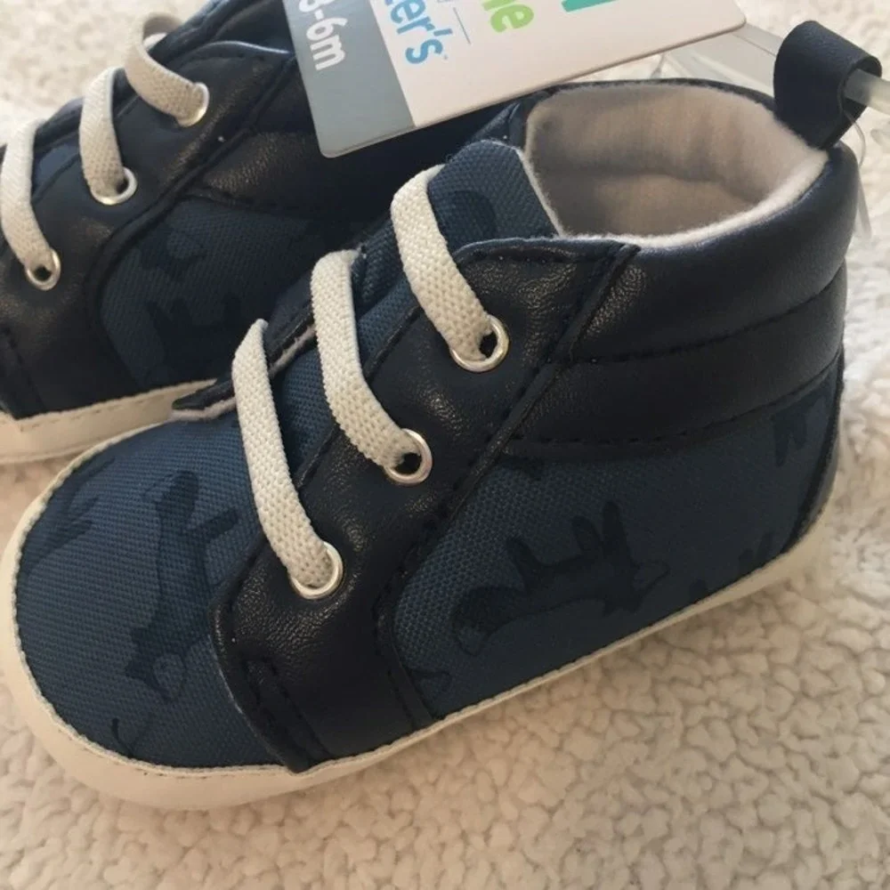 Child of Mine Carter's Sneaker Baby Boy 0-3M Navy NWT Fox Print Crib Shoe